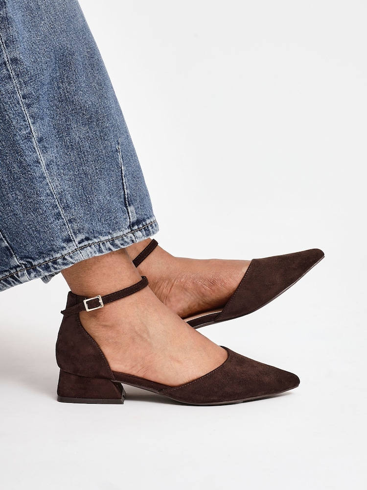 Linzi Brown Wide Fit Dolly Low Block Court Heels - Image 1 of 5 Linzi Brown Wide Fit Dolly Low Block Court Heels - Image 1 of 5
