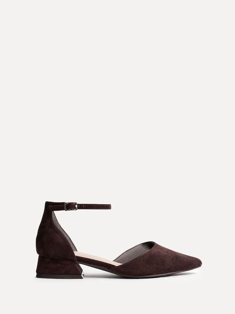 Linzi Brown Wide Fit Dolly Low Block Court Heels - Image 2 of 5 Linzi Brown Wide Fit Dolly Low Block Court Heels - Image 2 of 5
