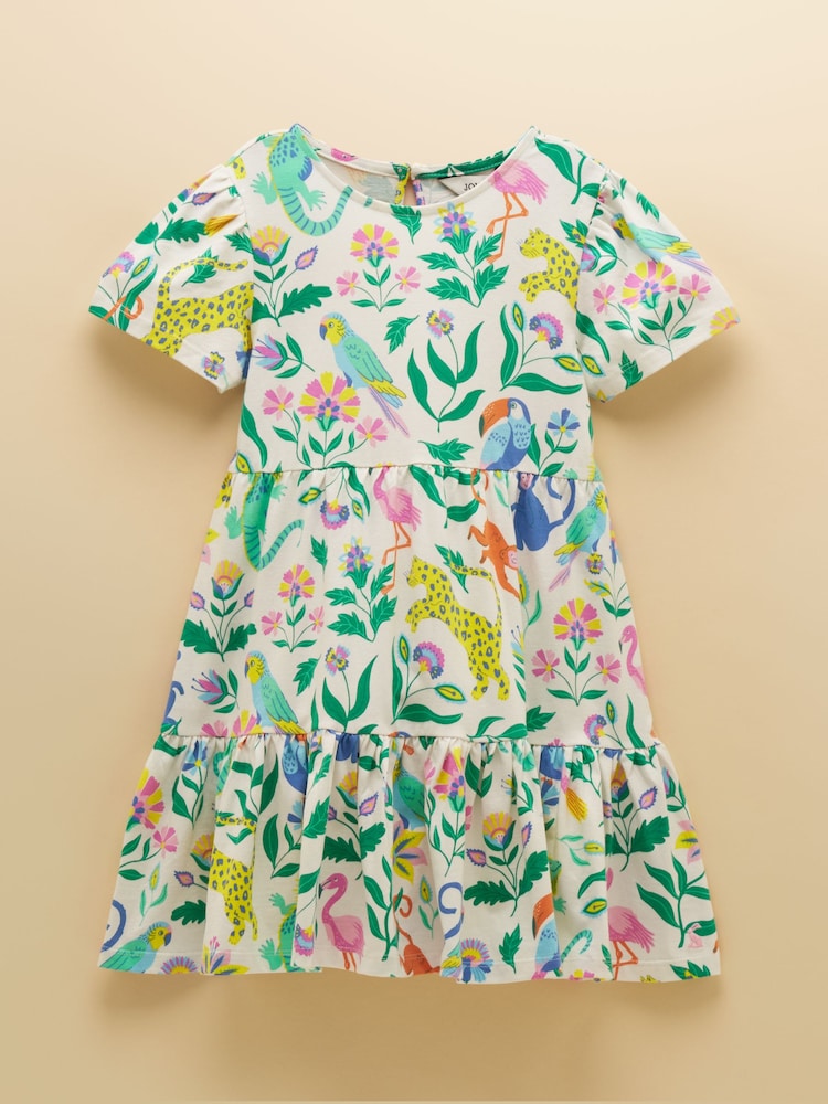 Друк джунглів - Joules Girls' Nellie Short Sleeve Tiered Jersey Dress - Image 1 of 5
