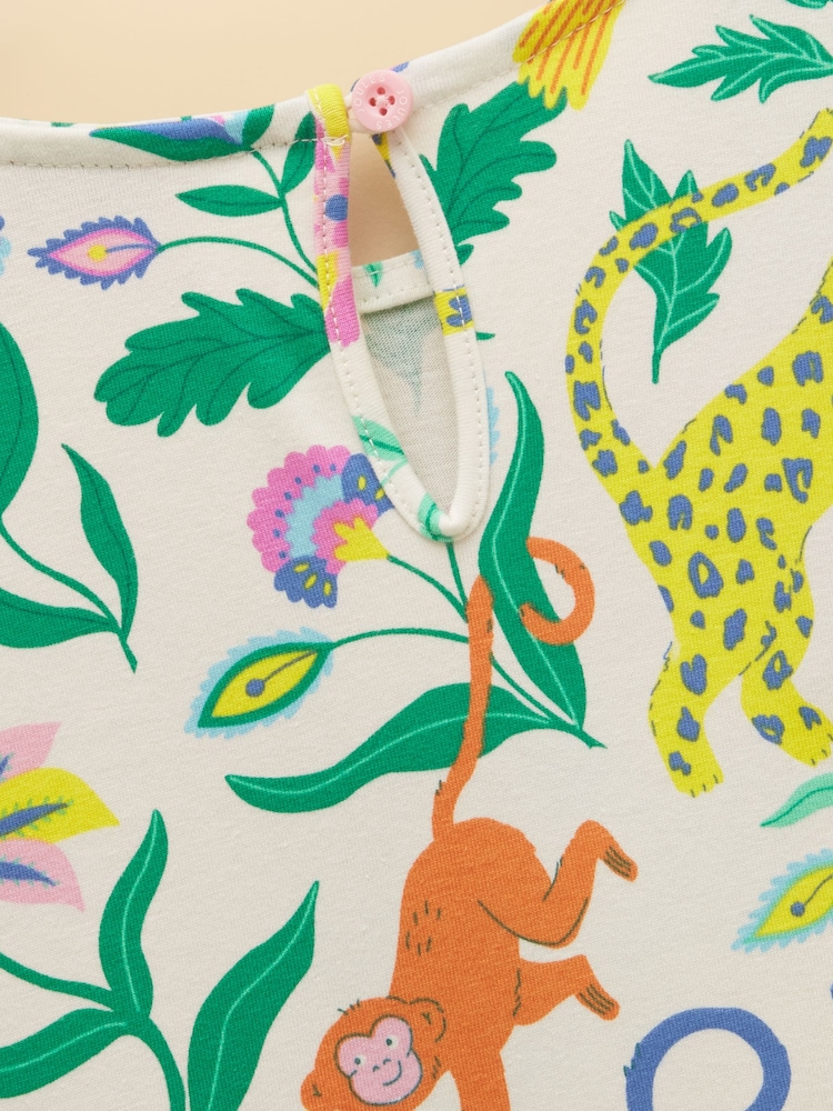 Друк джунглів - Joules Girls' Nellie Short Sleeve Tiered Jersey Dress - Image 5 of 5