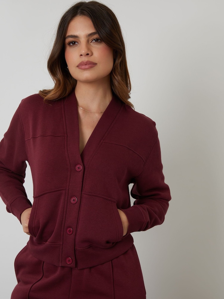 Threadbare Red Sweat Bomber Cardigan & Joggers Co-ord Set - Image 2 of 4