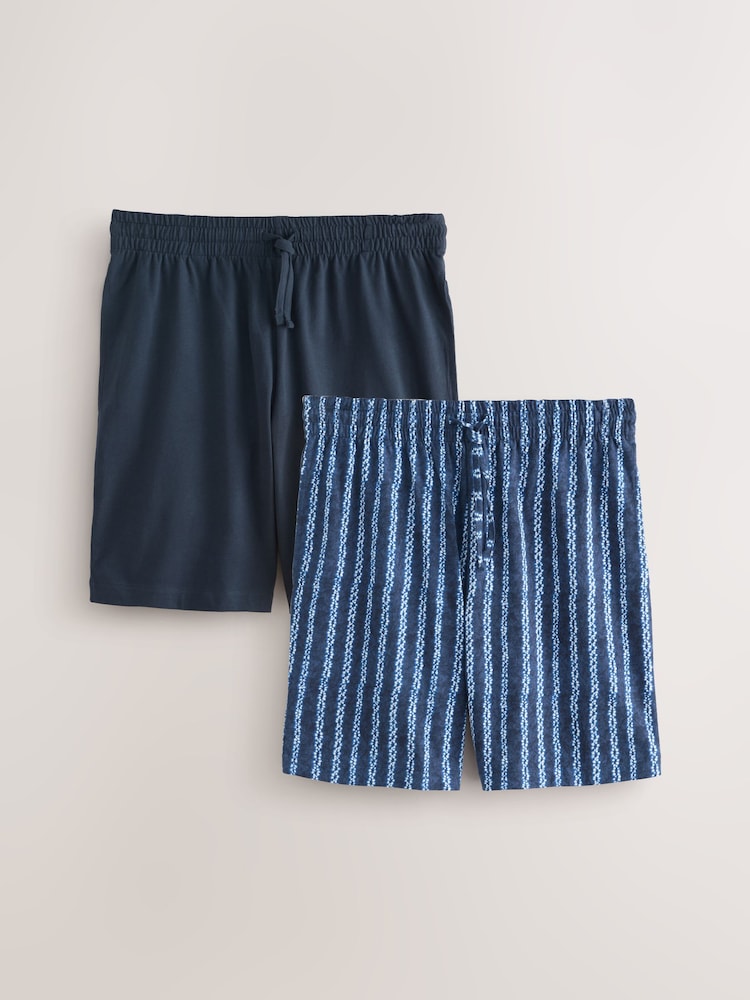 Indigo Blue Jersey Check Pyjamas Shorts 2 Pack - Image 1 of 7