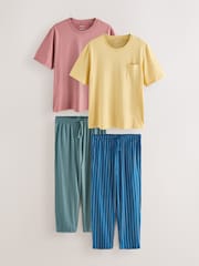 Pink & Gelb - Gestreiftes Kurzarm-Jersey-Pyjama-Set im 2 er-Pack - Bild 1 von 16