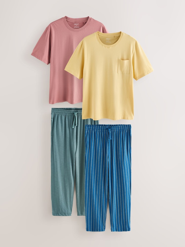 Pink & Gelb - Gestreiftes Kurzarm-Jersey-Pyjama-Set im 2 er-Pack - Bild 1 von 16