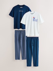 Marineblau/Weiß - Hokusai Jersey Short Sleeve Pyjamas Set 2 Pack - Bild 1 von 9