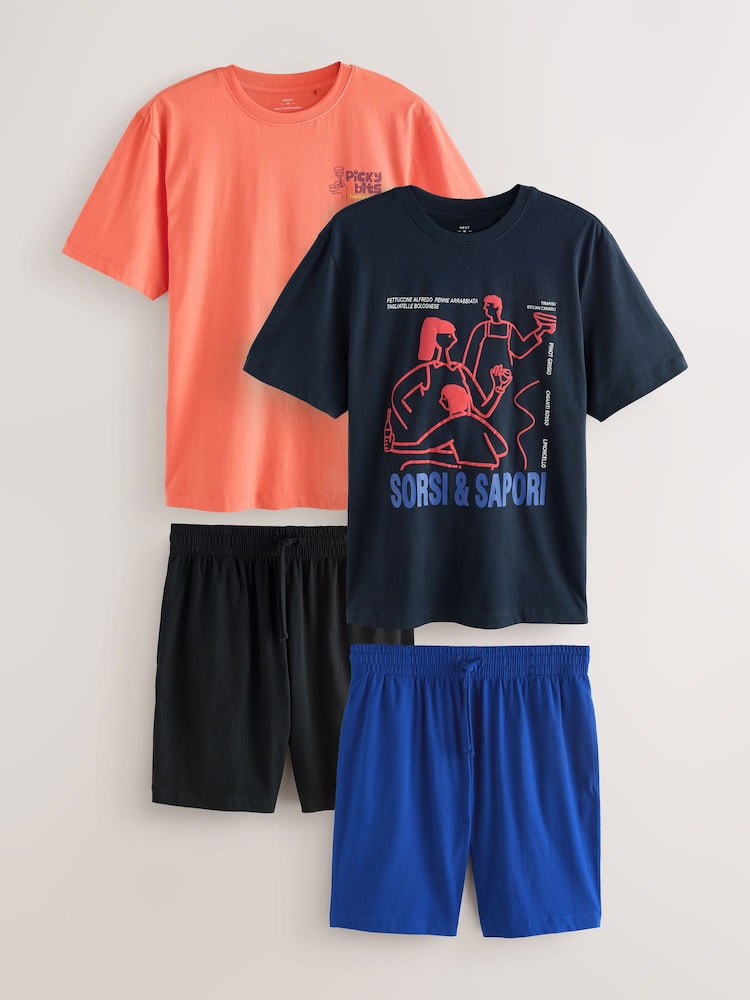برتقالي/أسود - Graphic Short Sleeve Jersey Pyjamas Set 2 Pack - صورة 1 من 12
