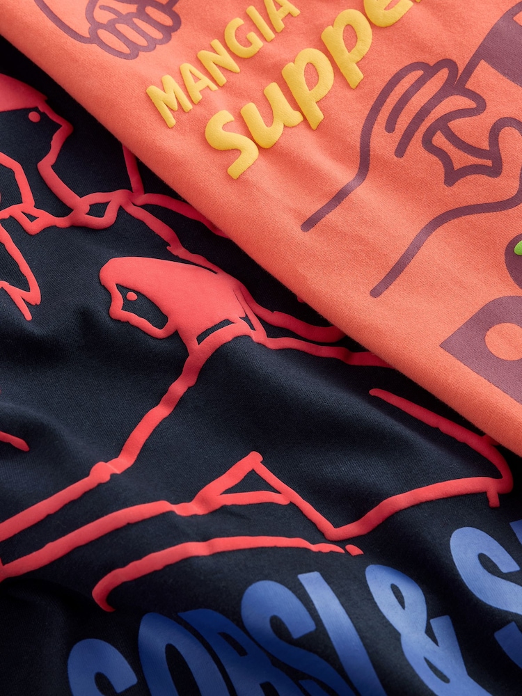 برتقالي/أسود - Graphic Short Sleeve Jersey Pyjamas Set 2 Pack - صورة 12 من 12