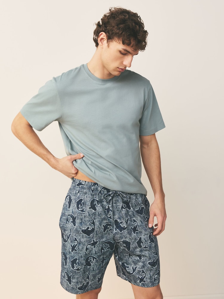 أزرق - طقم بيجامة بطبعة Koi وكُم قصير - صورة 2 من 10