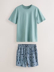 أزرق - طقم بيجامة بطبعة Koi وكُم قصير - صورة 6 من 10