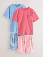 Korallenrot/Blau - Printed Short Sleeve Jersey Pyjamas Set 2 Pack - Bild 1 von 7