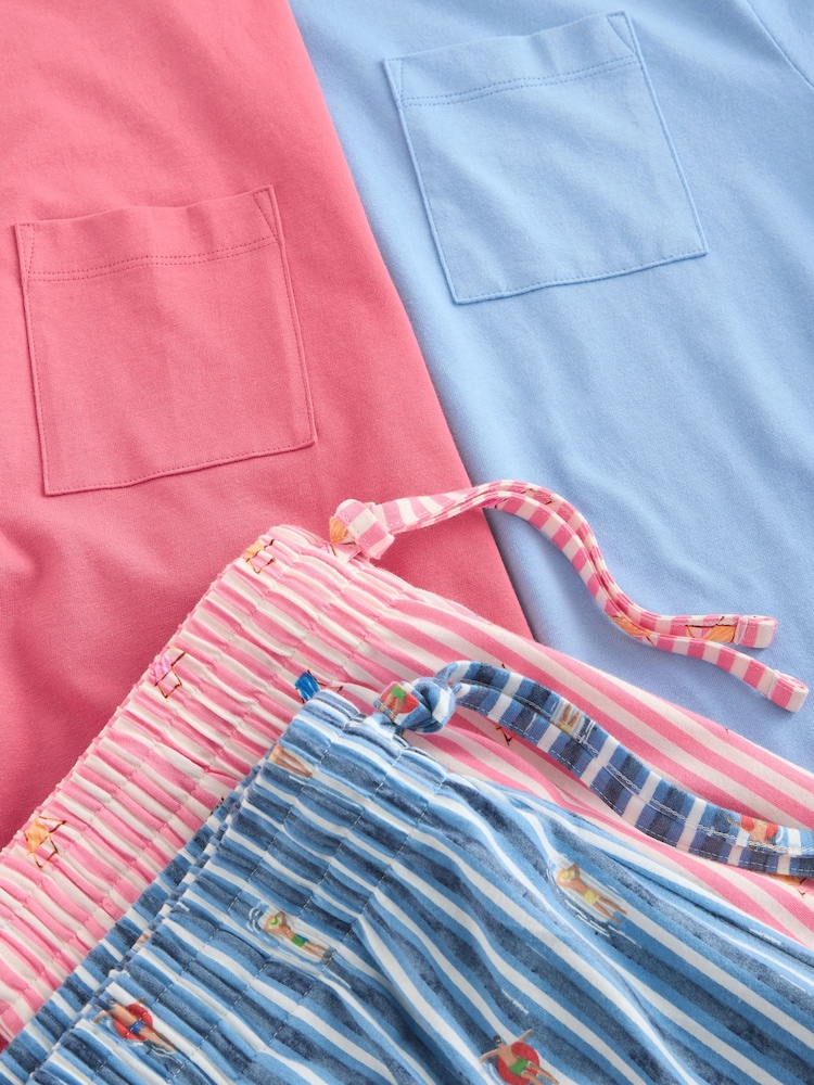 Coral/Blue Printed Short Sleeve Jersey Pyjamas Set 2 Pack - Image 7 of 7 Coral/Blue Printed Short Sleeve Jersey Pyjamas Set 2 Pack - Image 7 of 7