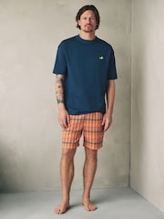 Navy Blue/Orange Woven Short Sleeve Pyjamas Set - Image 1 of 11