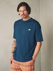 Navy Blue/Orange Woven Short Sleeve Pyjamas Set - Image 3 of 11