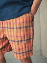 Navy Blue/Orange Woven Short Sleeve Pyjamas Set - Image 6 of 11