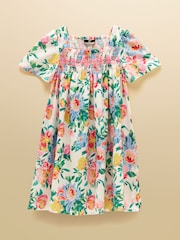 Joules Girls' Eliza Cream Floral Shirred Woven Dress - Image 1 of 5