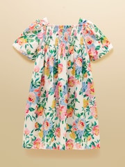 Joules Girls' Eliza Cream Floral Shirred Woven Dress - Image 2 of 5