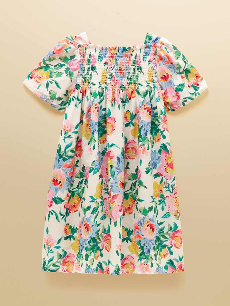 Joules Girls' Eliza Cream Floral Shirred Woven Dress - Image 2 of 5