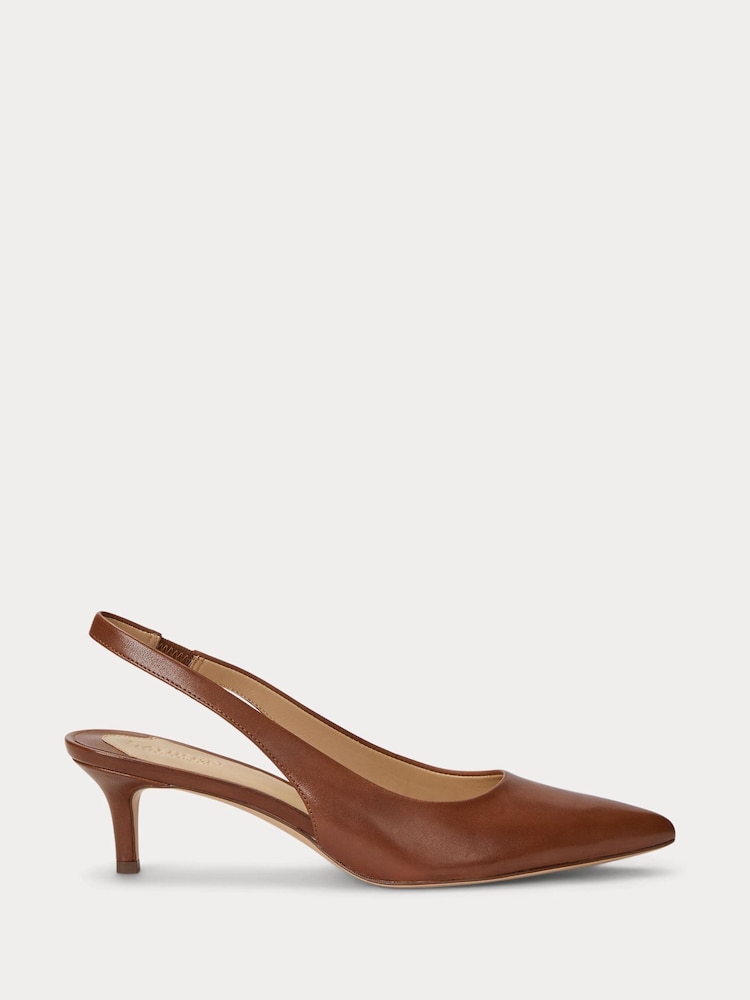 Lauren Ralph Lauren Brown Lolah Burnished Leather Slingback Pumps - Image 1 of 4
