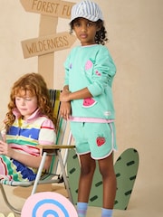 Joules Girls' Summerdays Green Loopback Embroidered Sweat Shorts - Image 2 of 7