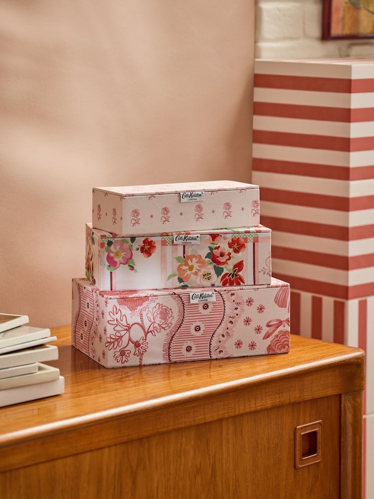 Cath Kidston Set of 3 Pink Storage Boxes - Image 1 of 4