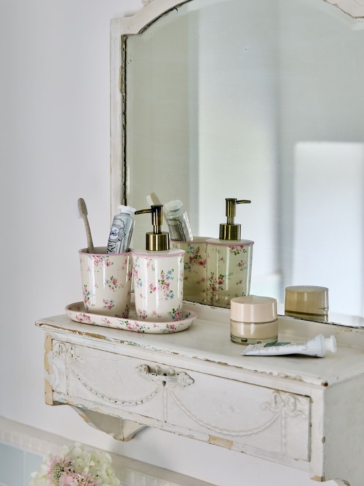 Shabby Chic by Rachel Ashwell® Set of 2 Pink Rosabelle Tumbler and Soap Dispenser Set - Image 1 of 4