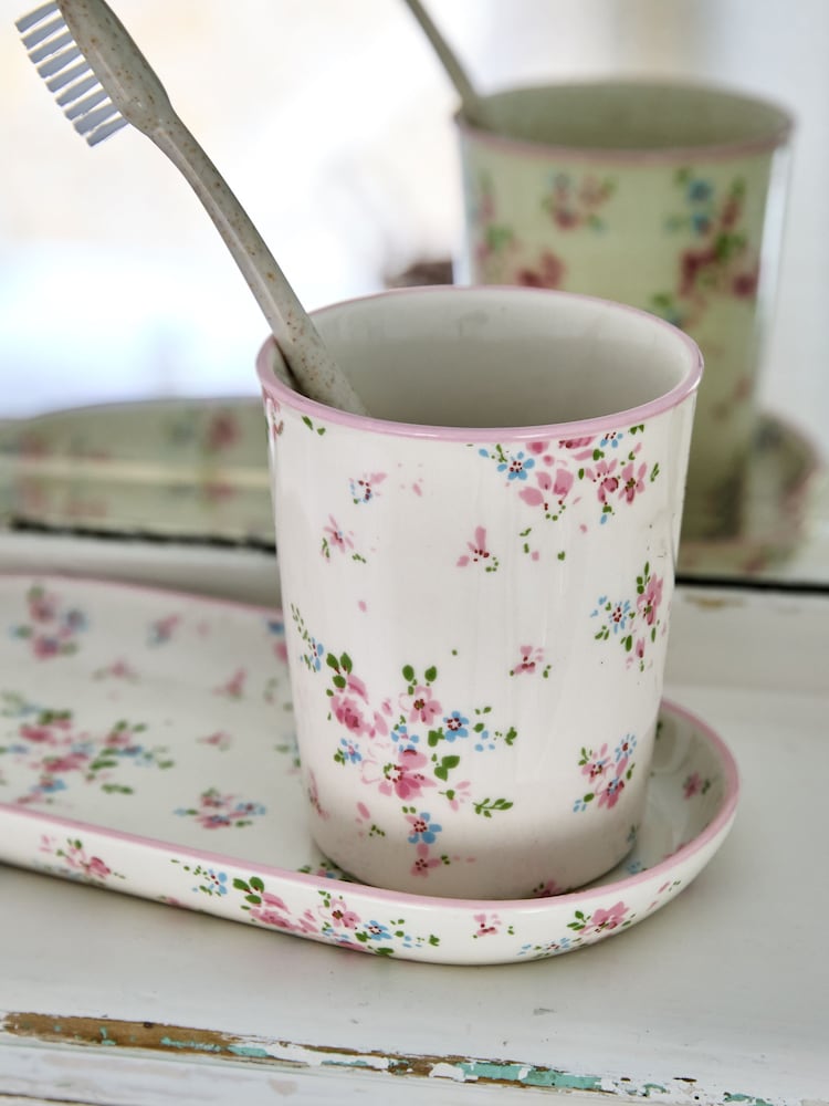 Shabby Chic by Rachel Ashwell® Set of 2 Pink Rosabelle Tumbler and Soap Dispenser Set - Image 2 of 4