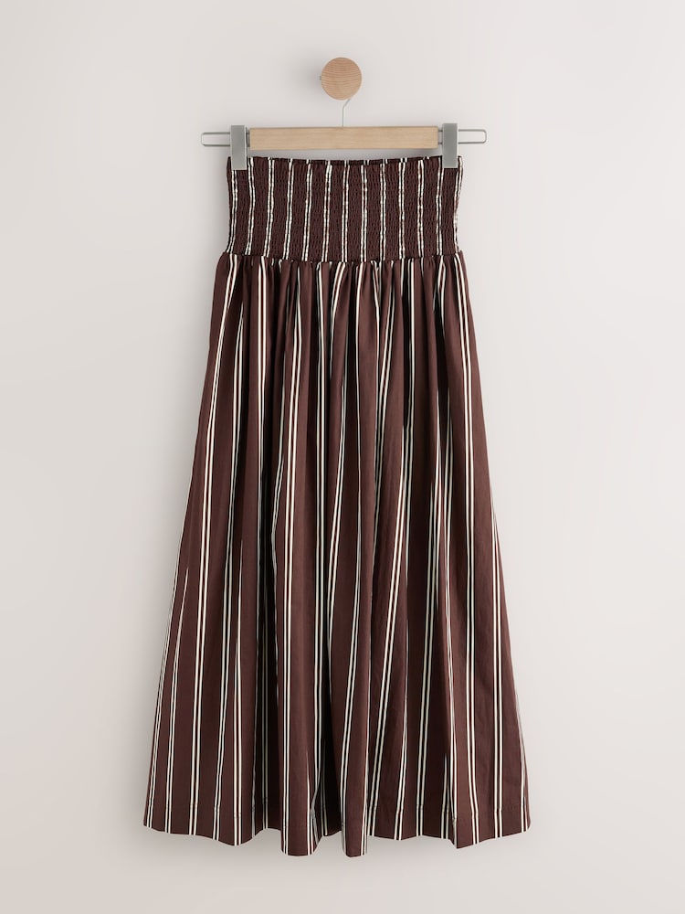 Chocolate Brown Stripe Shirred Maxi Skirt - Image 1 of 3