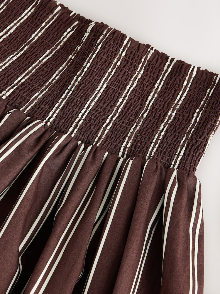 Chocolate Brown Stripe Shirred Maxi Skirt - Image 2 of 3