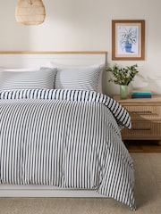 Navy Pinstripe Duvet Cover and Pillowcase Set - Image 1 of 6