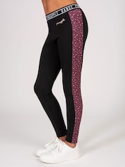 Pineapple Black Girls Leopard Print Panel Leggings - Image 1 of 5