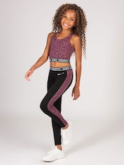Pineapple Black Girls Leopard Print Panel Leggings - Image 2 of 5