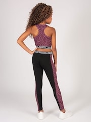 Pineapple Black Girls Leopard Print Panel Leggings - Image 4 of 5