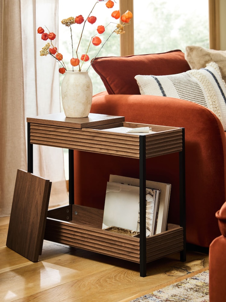 Dark Marlow Glass and Oak Effect Sofa Side Table - Image 2 of 7 Dark Marlow Glass and Oak Effect Sofa Side Table - Image 2 of 7