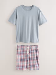 Pink/Blue Check Jersey Short Sleeve Pyjamas Set - Image 8 of 12