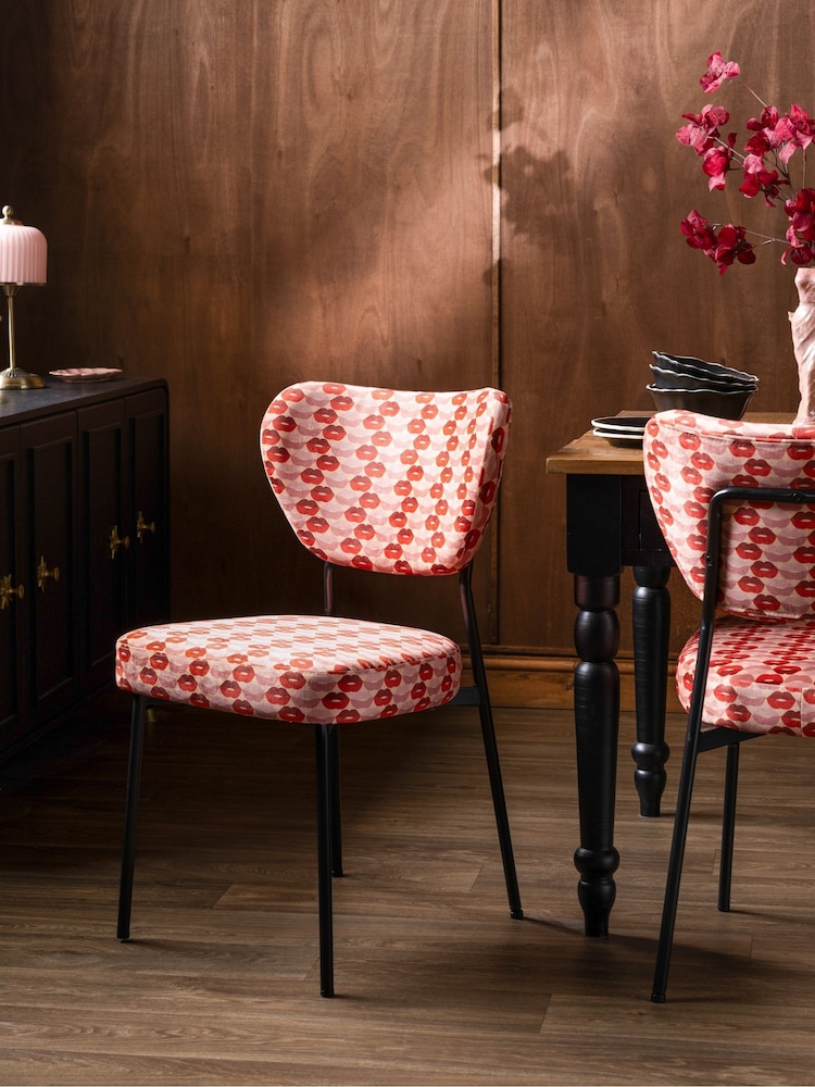Rockett St George Set of 2 Lips Print Deep Red & Peach Perfect Dining Chairs - Image 1 of 10 Rockett St George Set of 2 Lips Print Deep Red & Peach Perfect Dining Chairs - Image 1 of 10