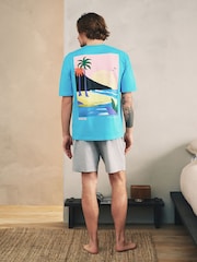 Blue/Orange Amalfi Graphic Short Sleeve Jersey Pyjamas Set 2 Pack - Image 4 of 16