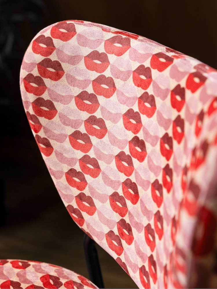 Rockett St George Lips Print Deep Red & Peach Perfect Fixed Height Bar Stool - Image 2 of 9 Rockett St George Lips Print Deep Red & Peach Perfect Fixed Height Bar Stool - Image 2 of 9