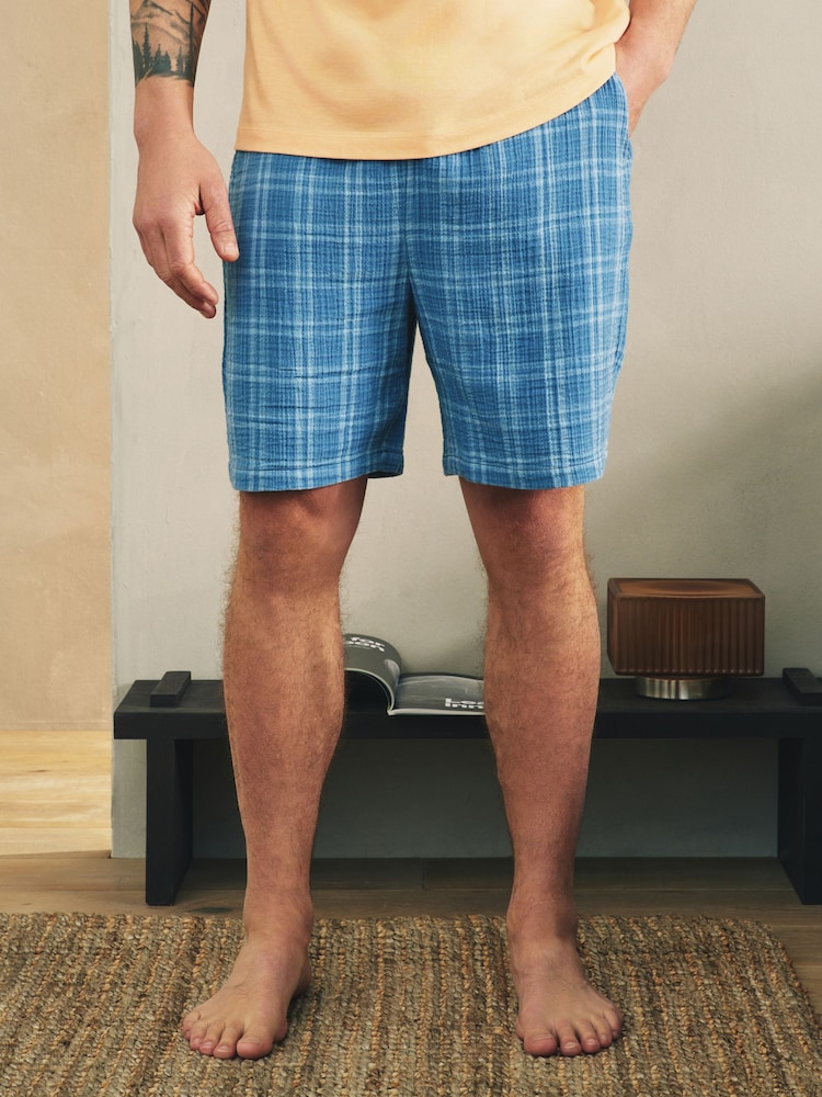 Blue/Orange Woven Short Sleeve Pyjamas Set - Image 4 of 4