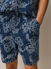 Navy Blue Jacquard Pattern Short Sleeve Co-Ord Pyjamas - Image 4 of 6