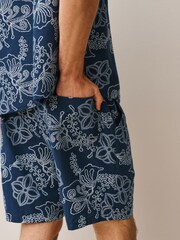 Navy Blue Jacquard Pattern Short Sleeve Co-Ord Pyjamas - Image 6 of 6