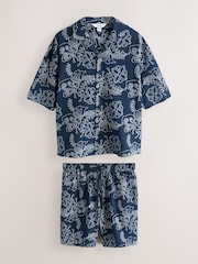 أزرق داكن أزرق - Jacquard Pattern Short Sleeve Co-Ord Pyjamas - Image 7 of 11