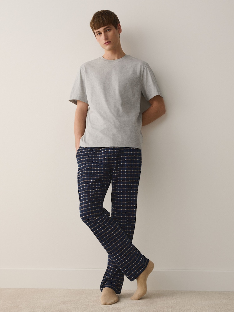 Blue/Neutral Short Sleeve Jersey Pyjamas Set - Image 1 of 10