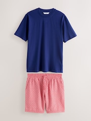 Red/Blue Printed Short Sleeve Woven Pyjamas Set - Image 7 of 11