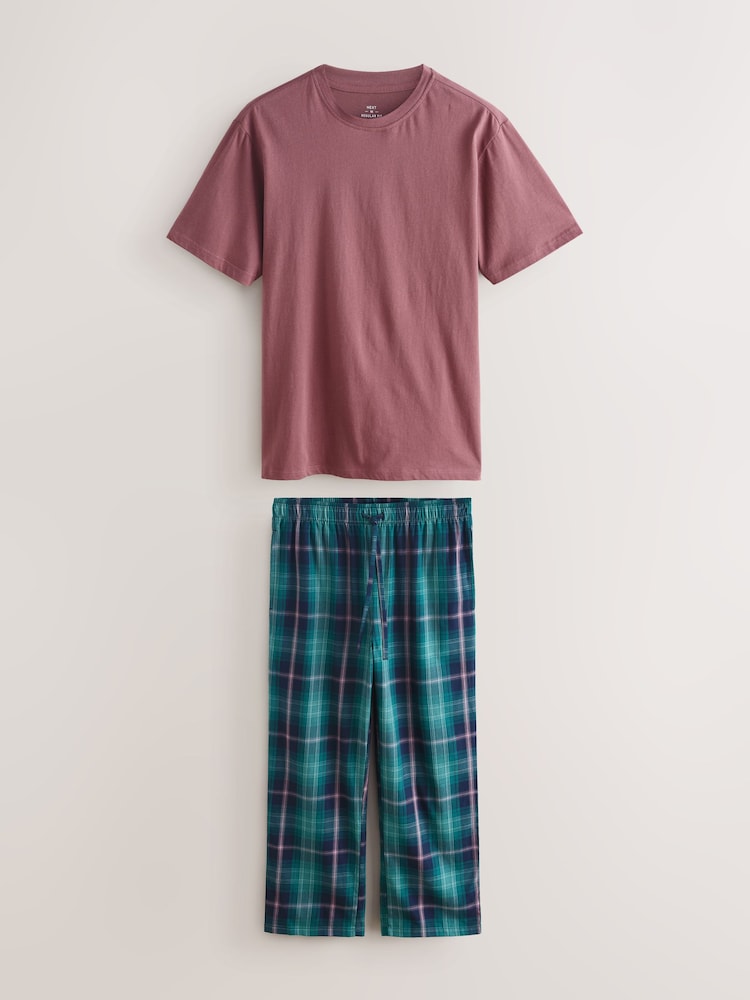 Green/Pink Check Woven Short Sleeve Pyjamas Set - Image 1 of 6 Green/Pink Check Woven Short Sleeve Pyjamas Set - Image 1 of 6