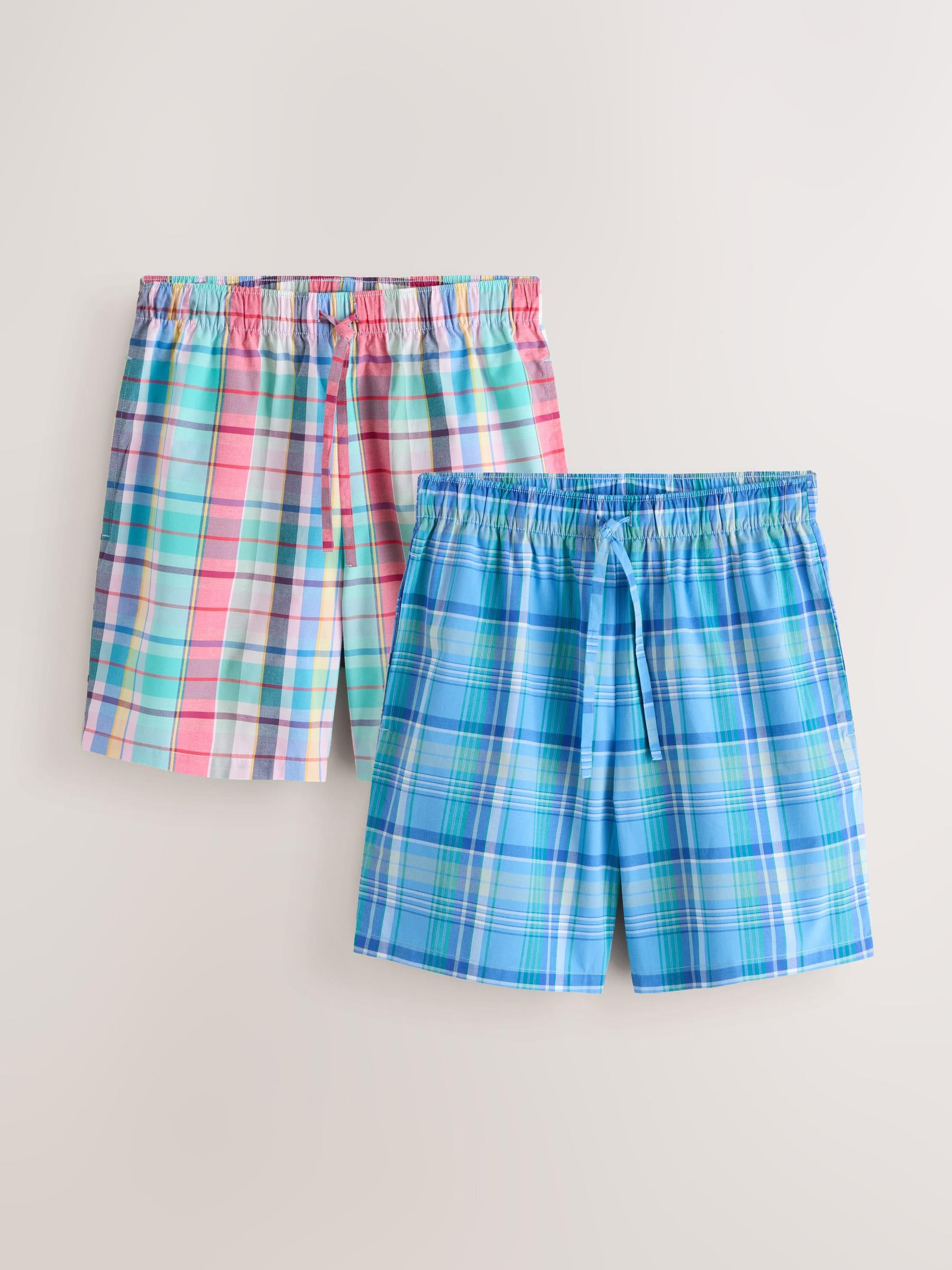 Buy Blue/Pink Woven Check Pyjamas Shorts 2 Pack from the Next UK