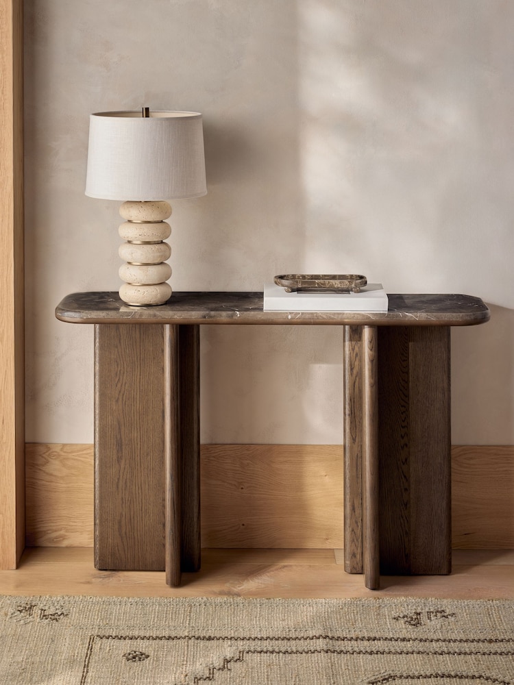 Dark Natural N. Premium Aviano Oak Veneer Marble Console Table - Image 1 of 8 Dark Natural N. Premium Aviano Oak Veneer Marble Console Table - Image 1 of 8