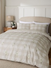 Natural Tufted Floral Gingham Cotton Duvet Cover and Pillowcase Set - Image 1 of 6