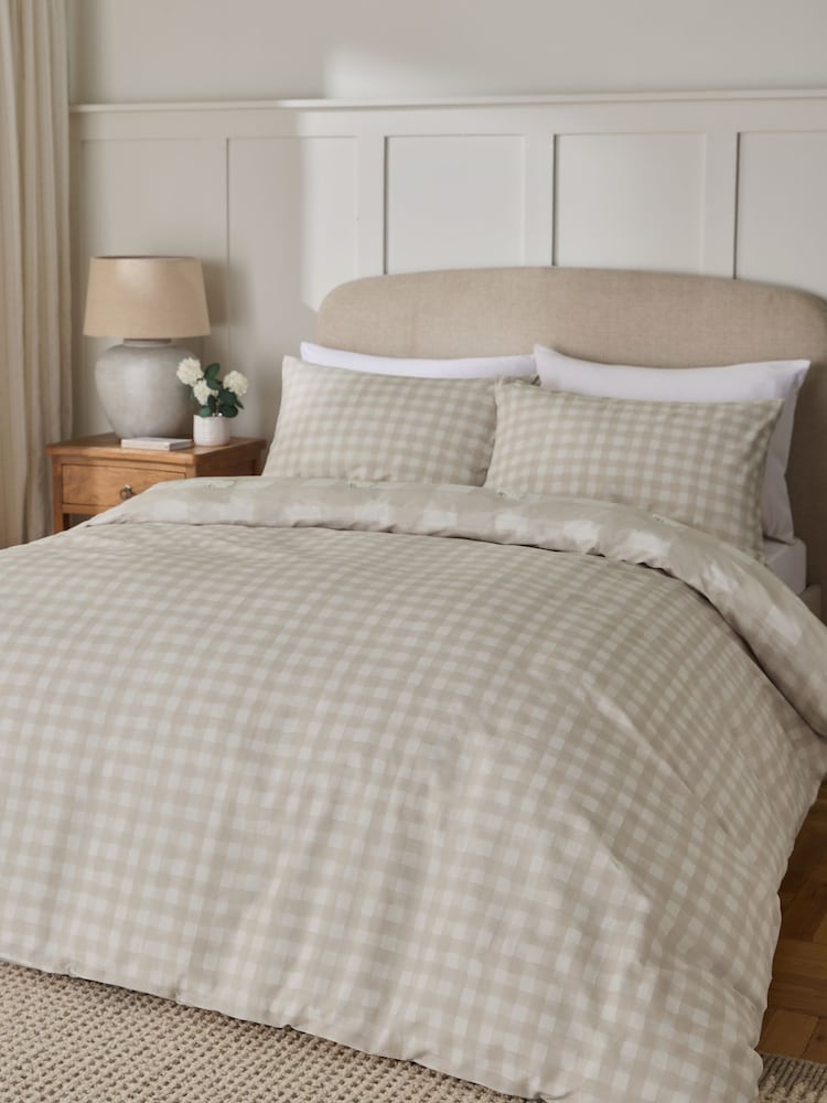 Natural Tufted Floral Gingham Cotton Duvet Cover and Pillowcase Set - Image 2 of 6