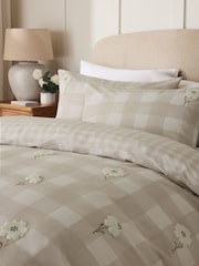 Natural Tufted Floral Gingham Cotton Duvet Cover and Pillowcase Set - Image 3 of 6