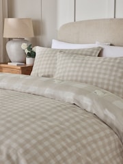 Natural Tufted Floral Gingham Cotton Duvet Cover and Pillowcase Set - Image 4 of 6